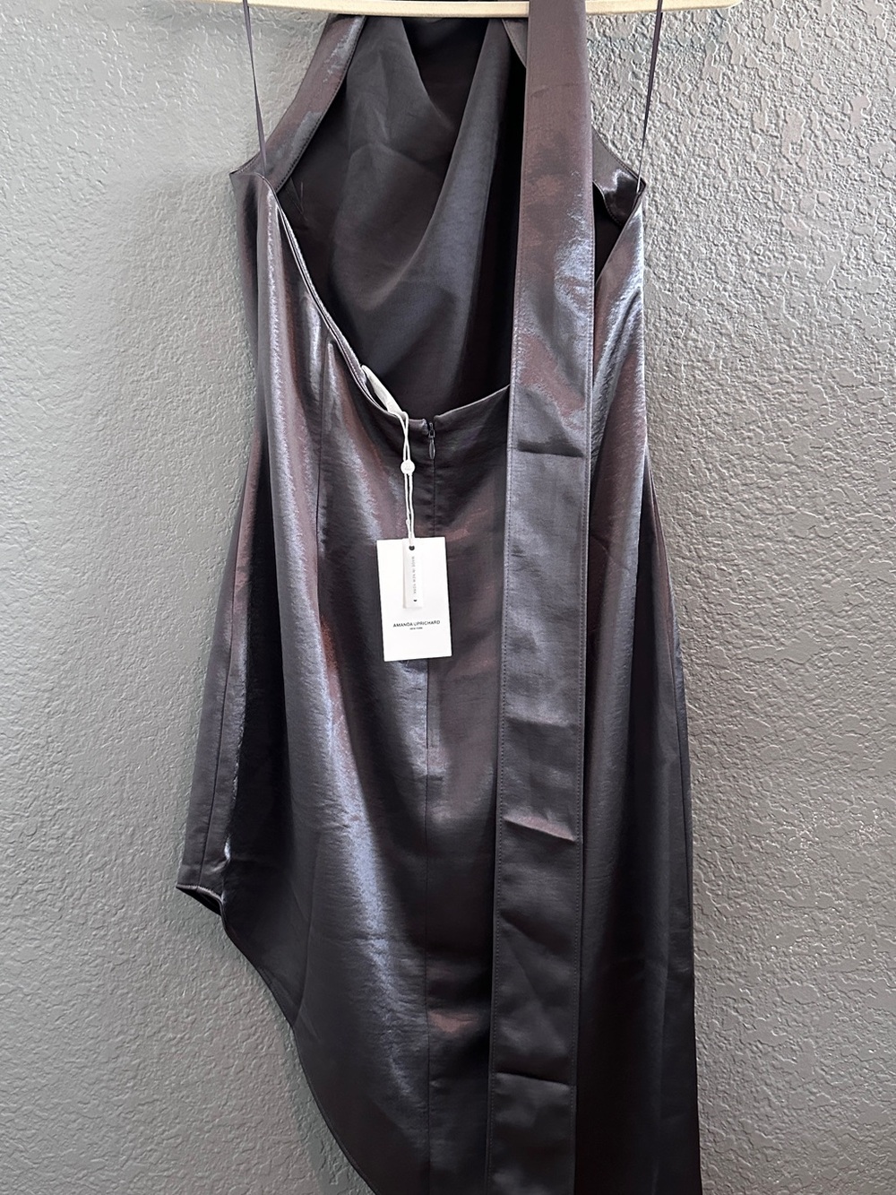 NWT Amanda Uprichard Samba Silk Halter Mini Dress M Charcoal - Picture 2 of 2